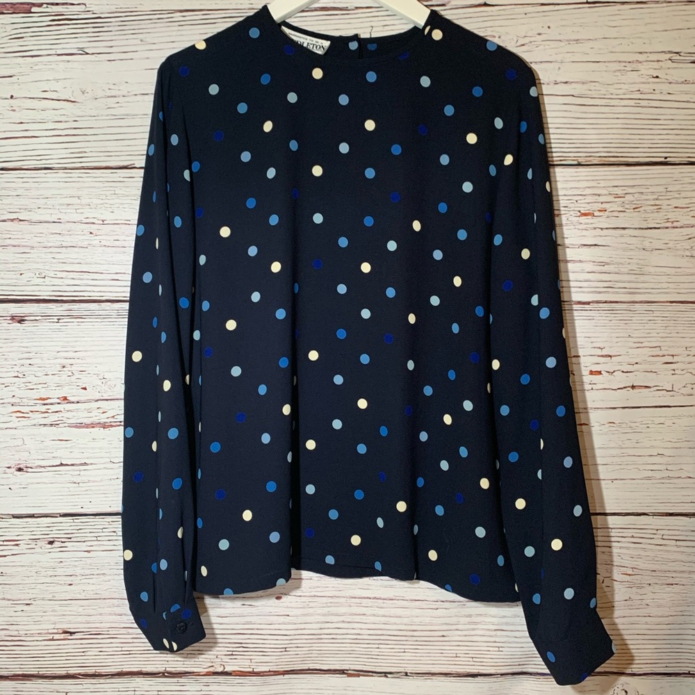 Vintage Pendleton navy blue polka dots blouse 10